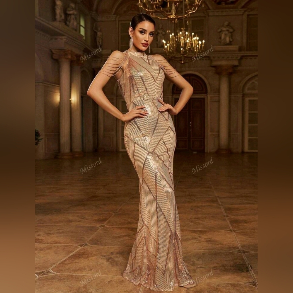 Elegant Gold Evening Gown